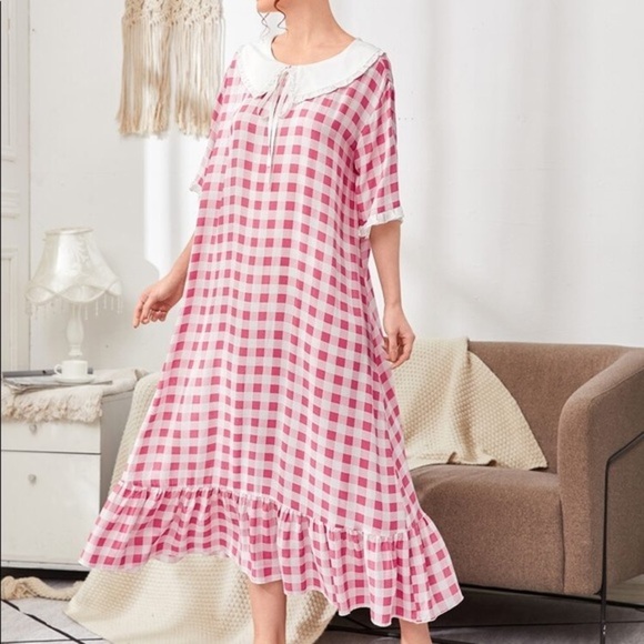 Other - New Pink & White Plaid Ruffle Vintage Nightgown​